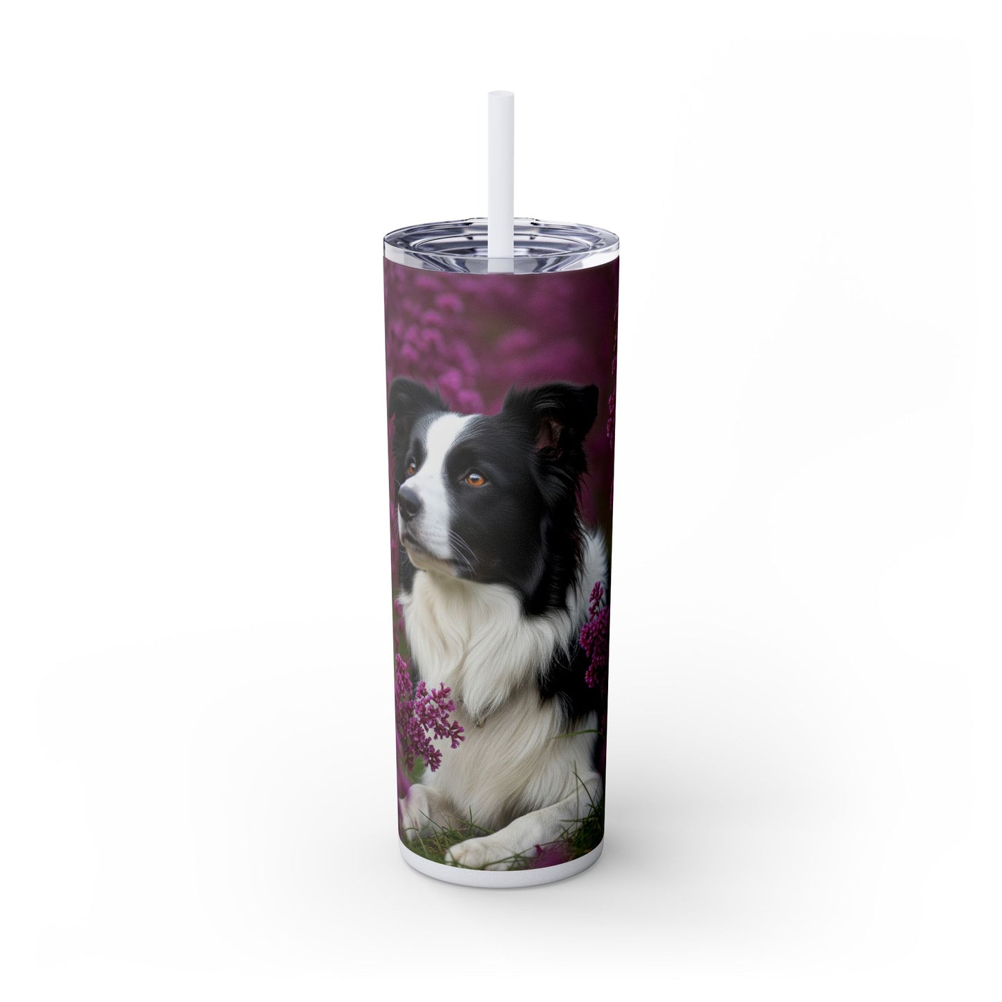 Border Collie Skinny Tumbler with Straw, 20oz