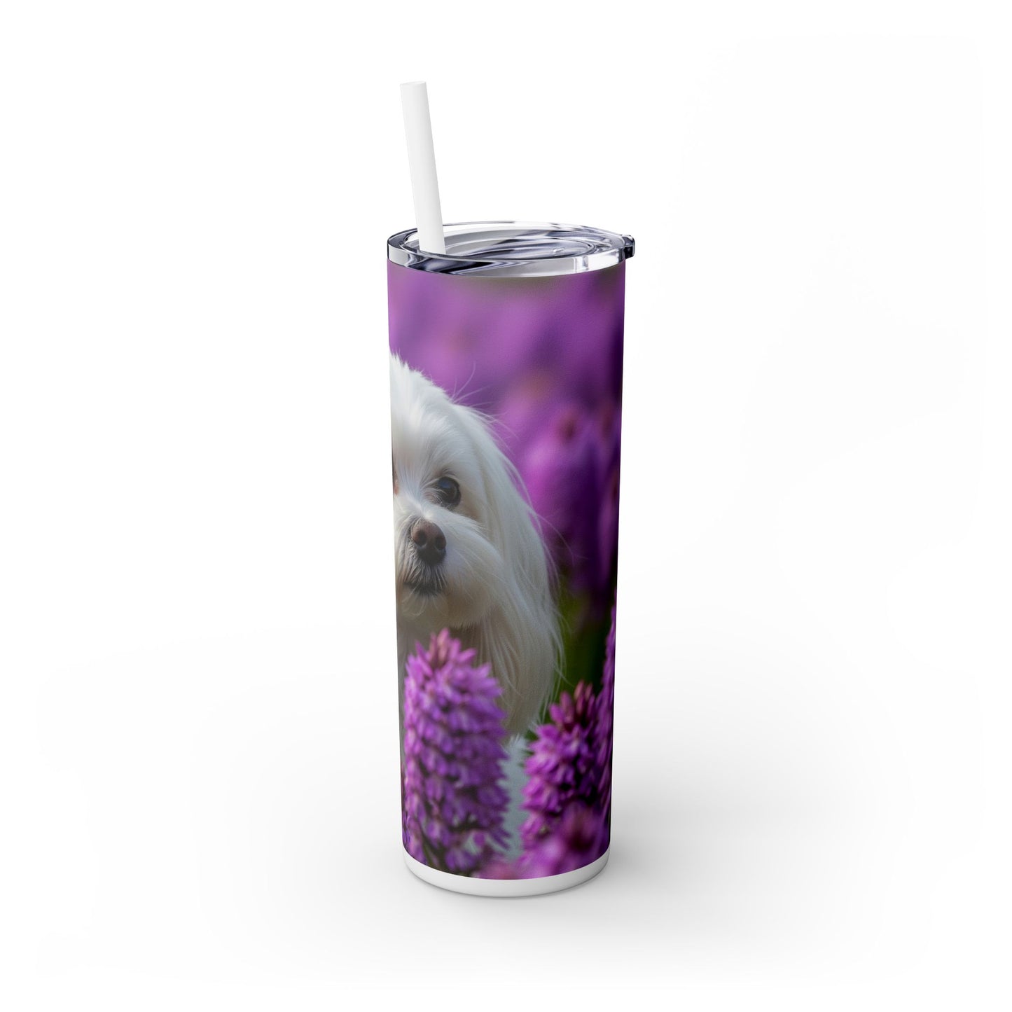 Maltese Skinny Tumbler with Straw, 20oz