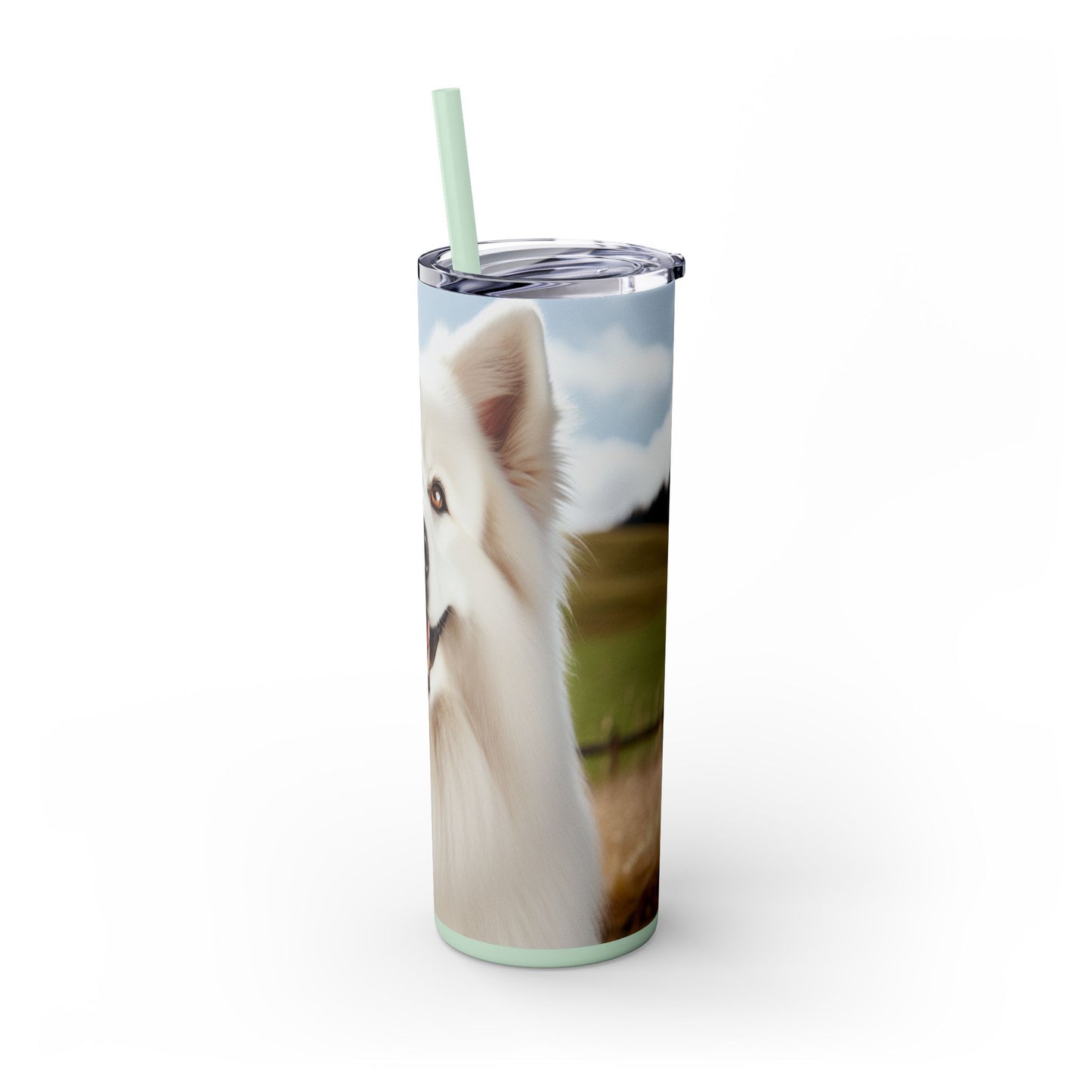 White Swiss Shepherd Dog Skinny Tumbler with Straw, 20oz