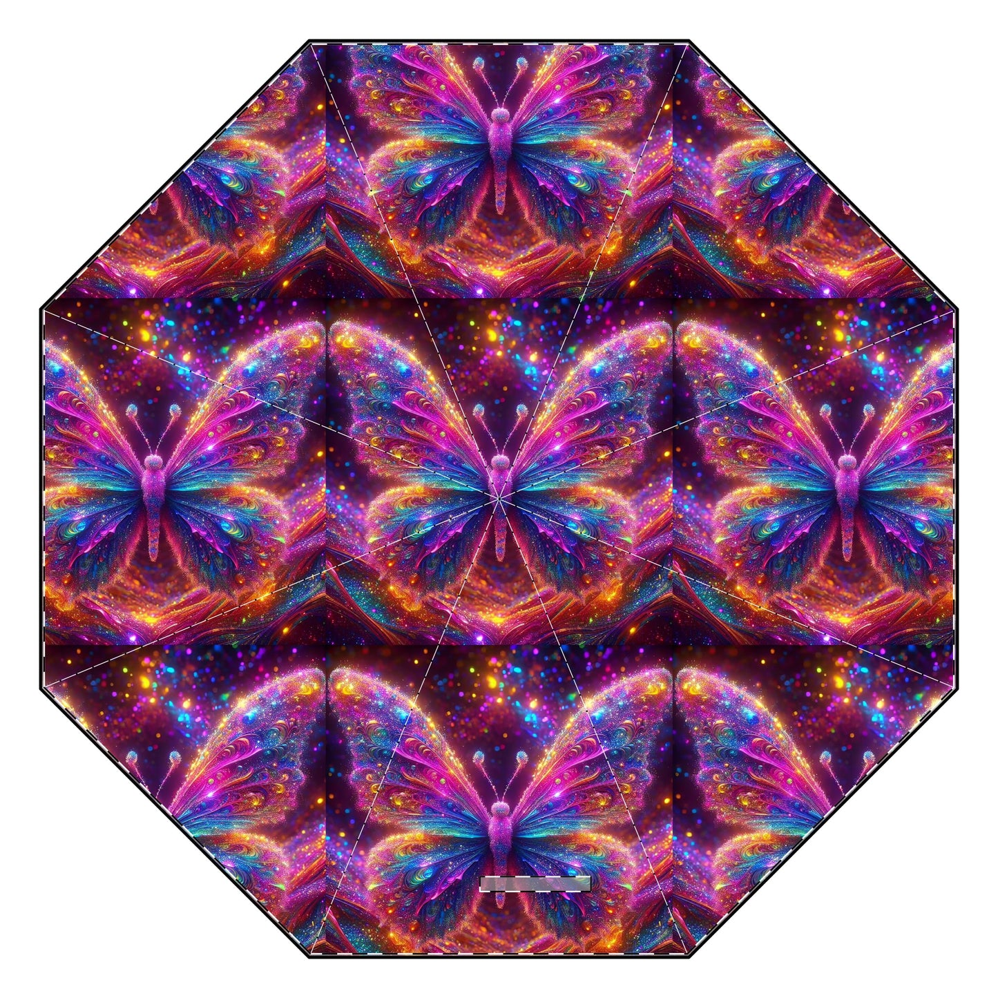 Psychedelic Glittery Butterfly Semi-Automatic Foldable Umbrella