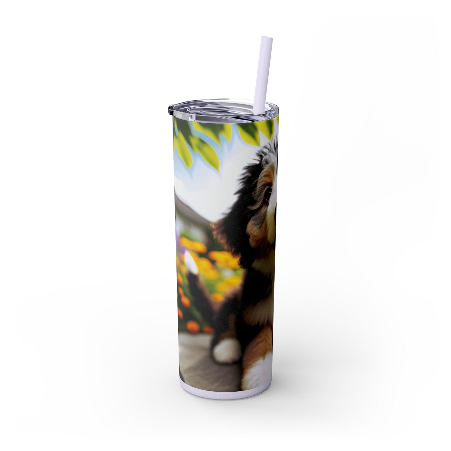 Bernedoodle Skinny Tumbler with Straw, 20oz