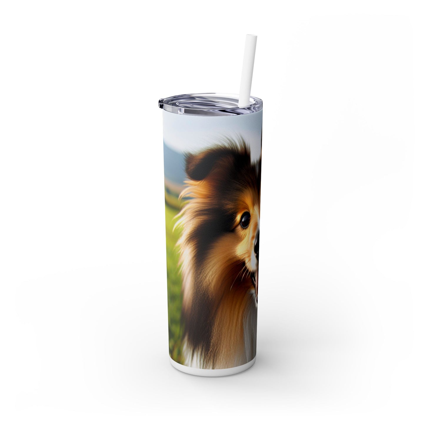 Shetland Sheepdog Skinny Tumbler with Straw, 20oz