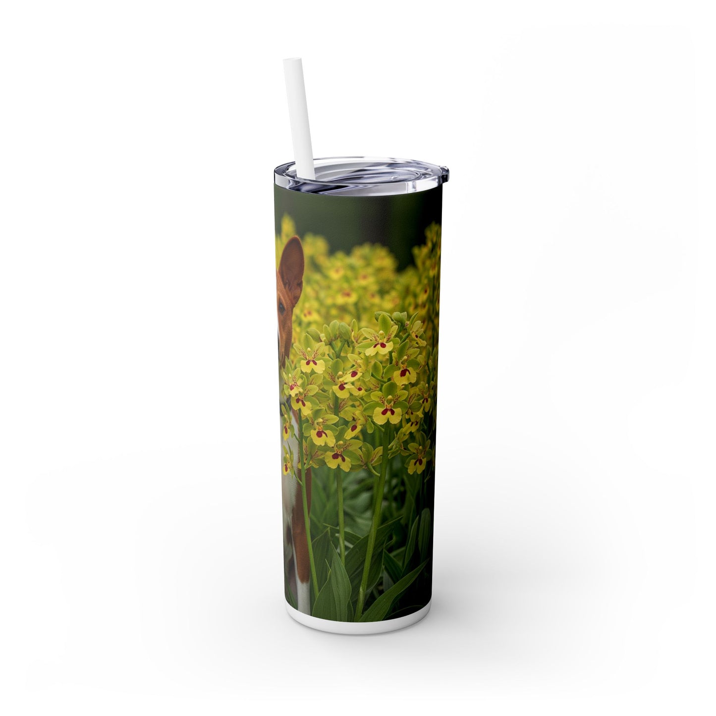 Basenji Skinny Tumbler with Straw, 20oz
