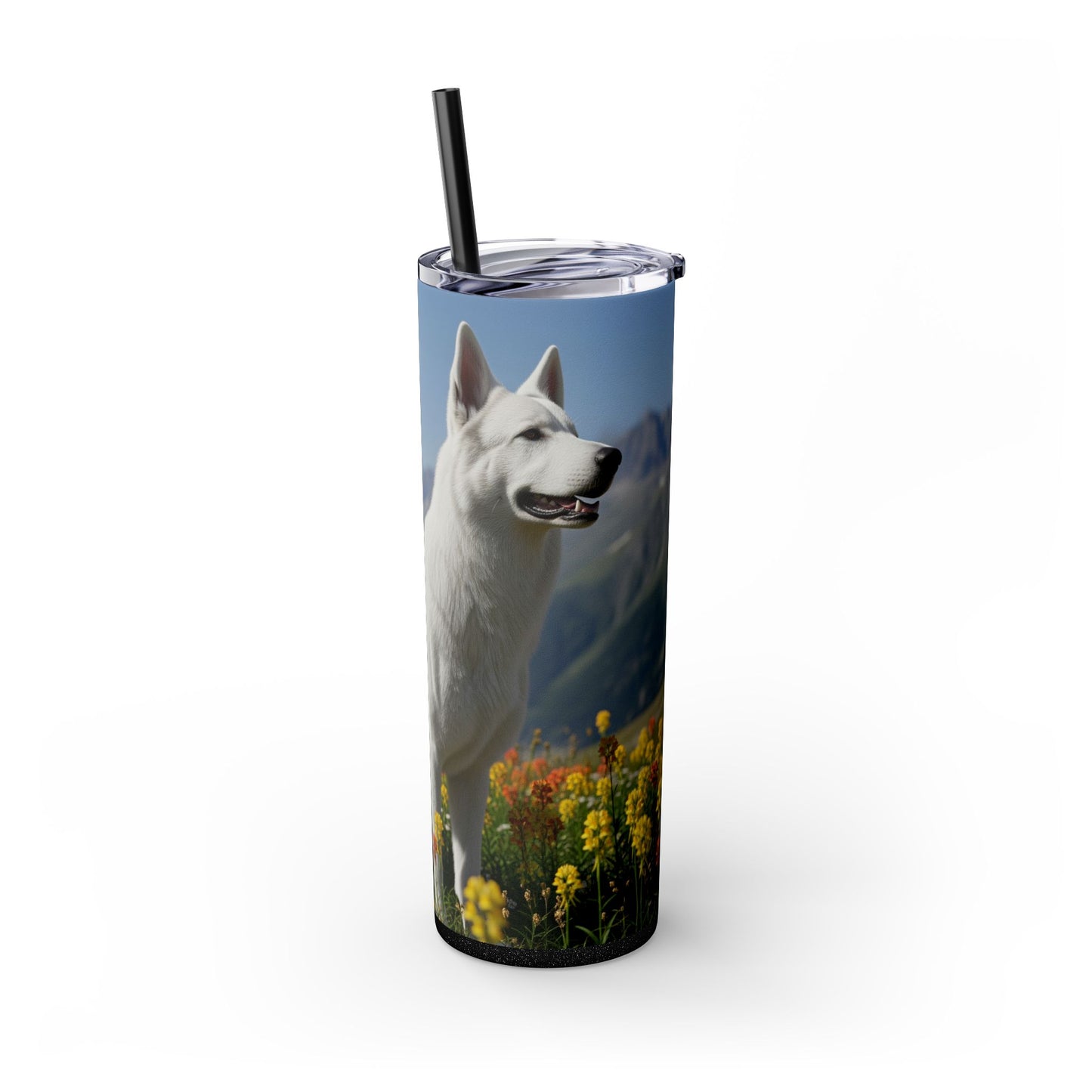 White Swiss Shepherd Dog Skinny Tumbler with Straw, 20oz