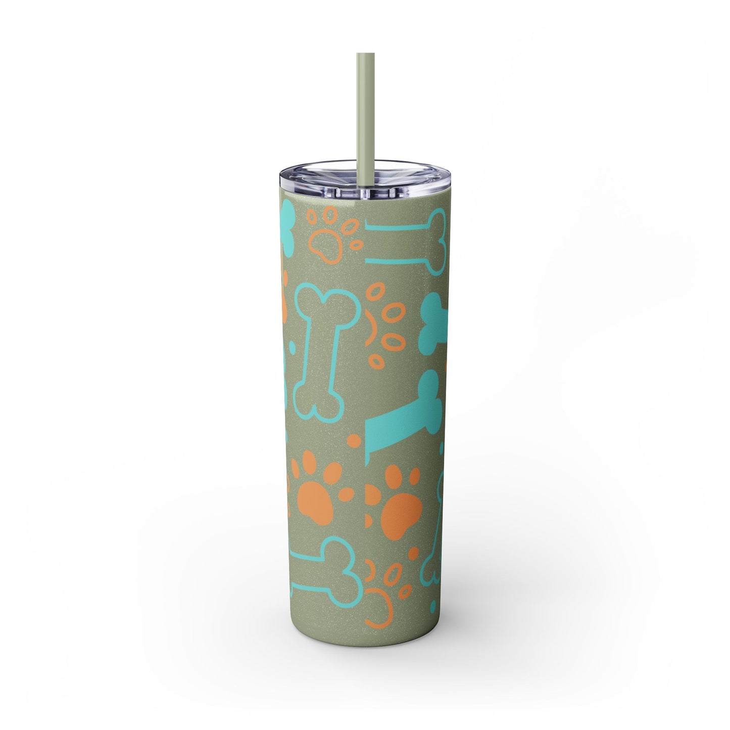 Puppy Pattern Skinny Tumbler with Straw, 20oz