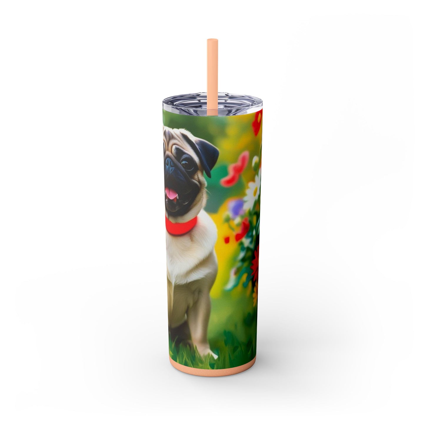 Pug Skinny Tumbler with Straw, 20oz
