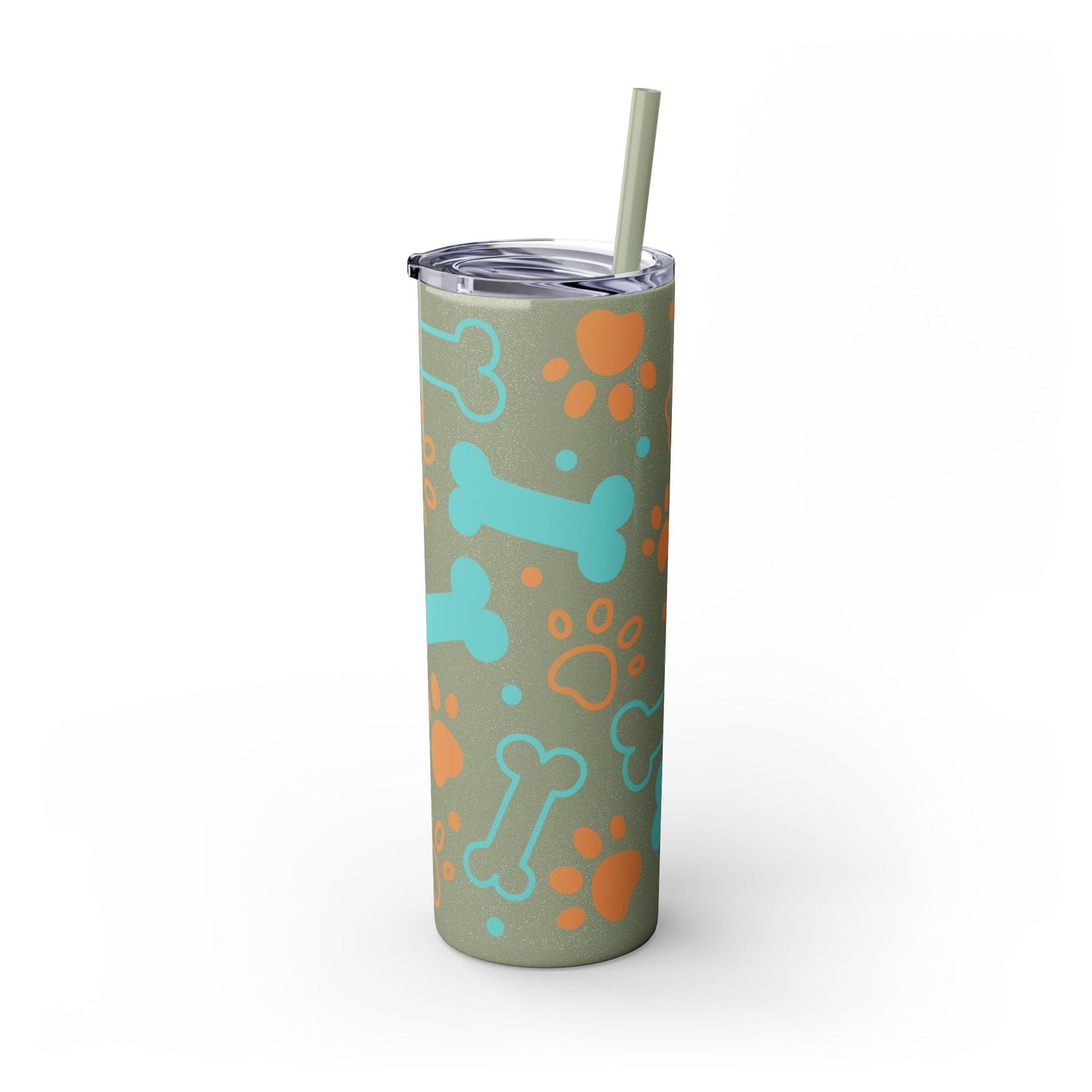 Puppy Pattern Skinny Tumbler with Straw, 20oz