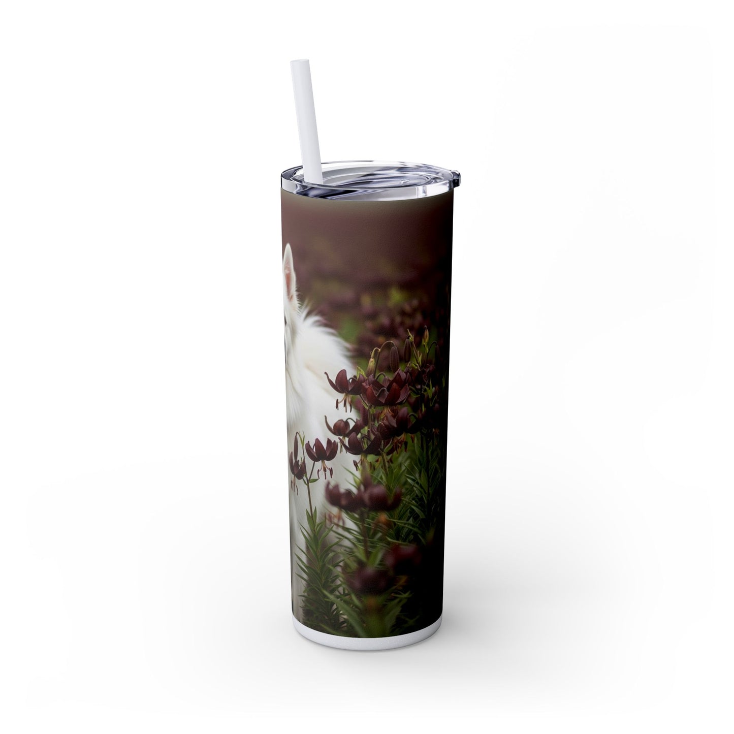 American Eskimo Dog Skinny Tumbler with Straw, 20oz