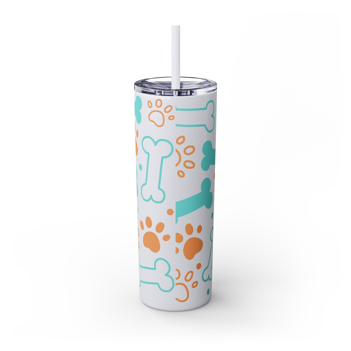 Puppy Pattern Skinny Tumbler with Straw, 20oz