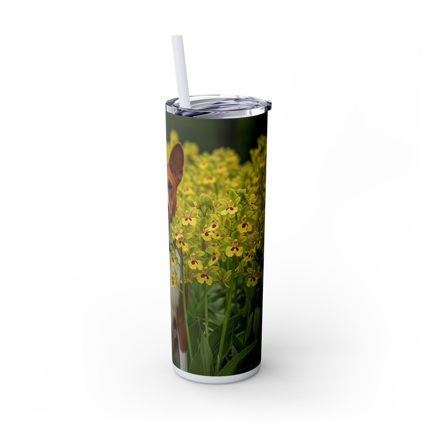 Basenji Skinny Tumbler with Straw, 20oz