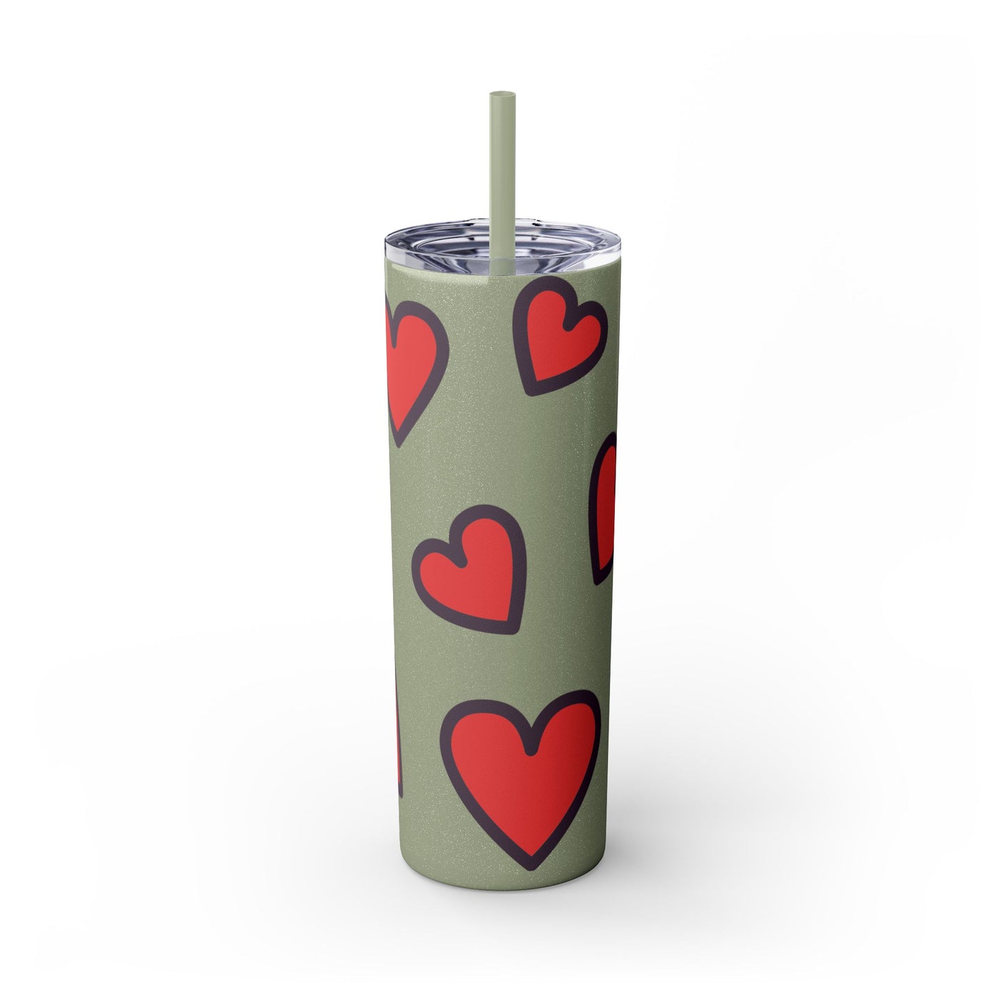 Hearts Skinny Tumbler with Straw, 20oz