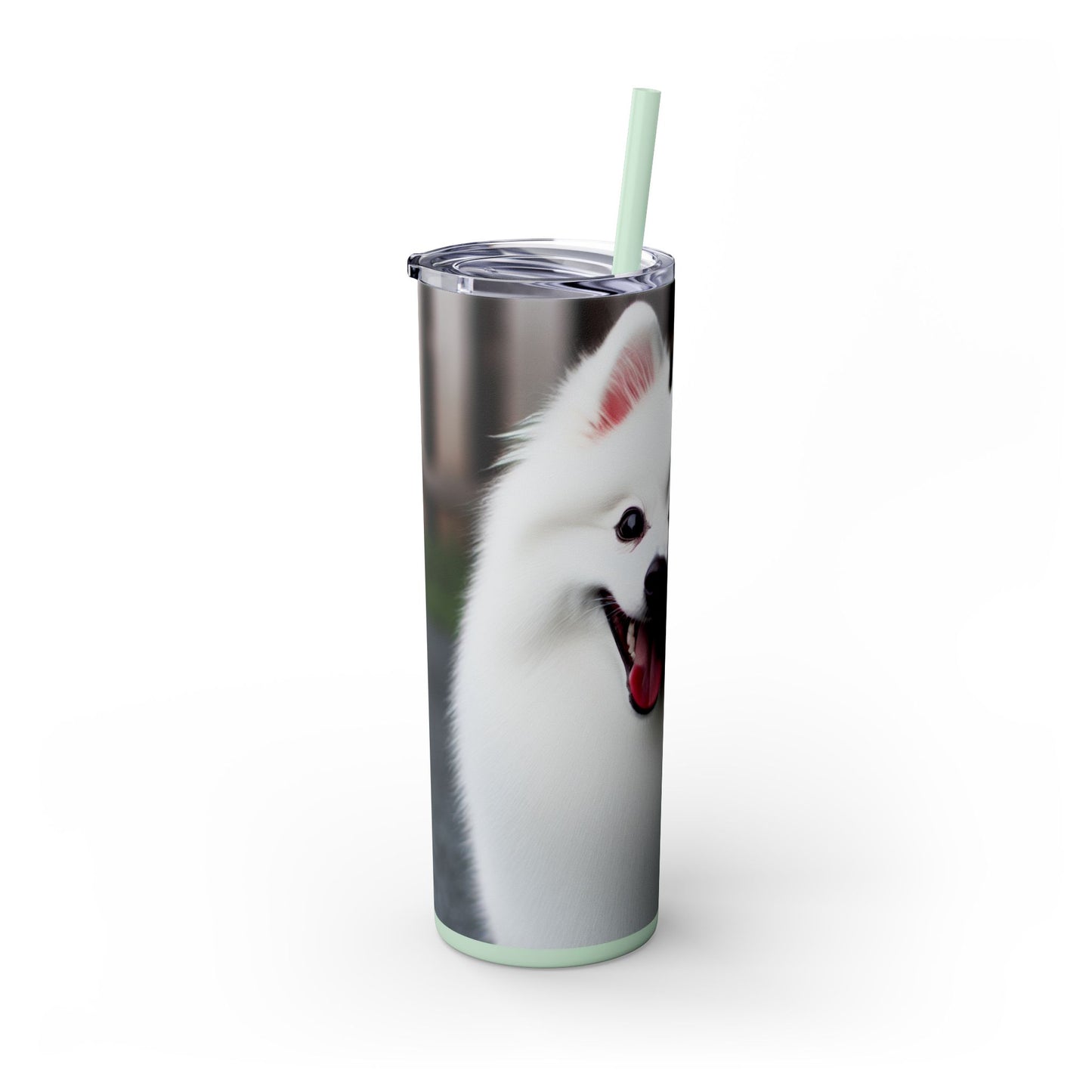 American Eskimo Dog Skinny Tumbler with Straw, 20oz