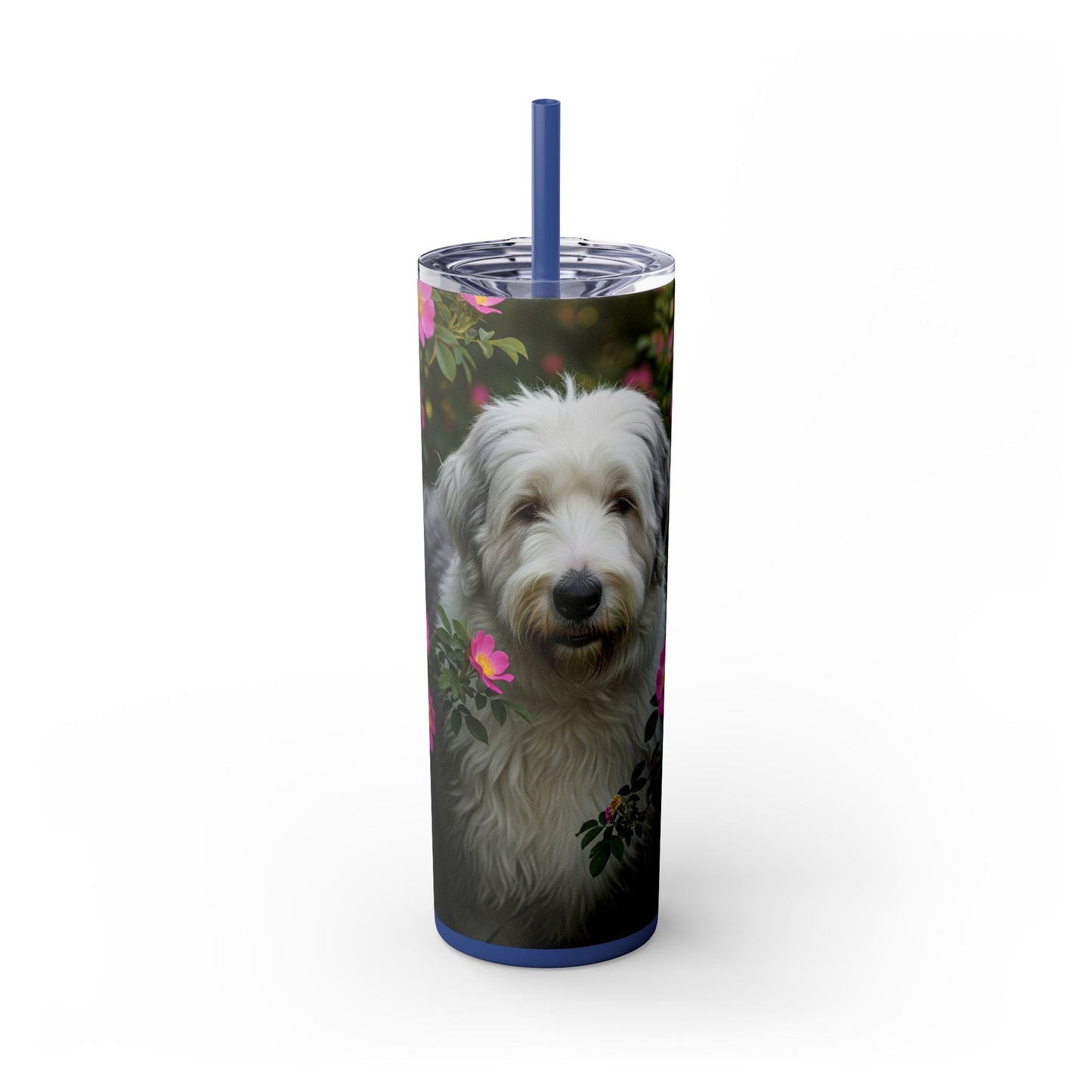 Old English Sheepdog Skinny Tumbler with Straw, 20oz