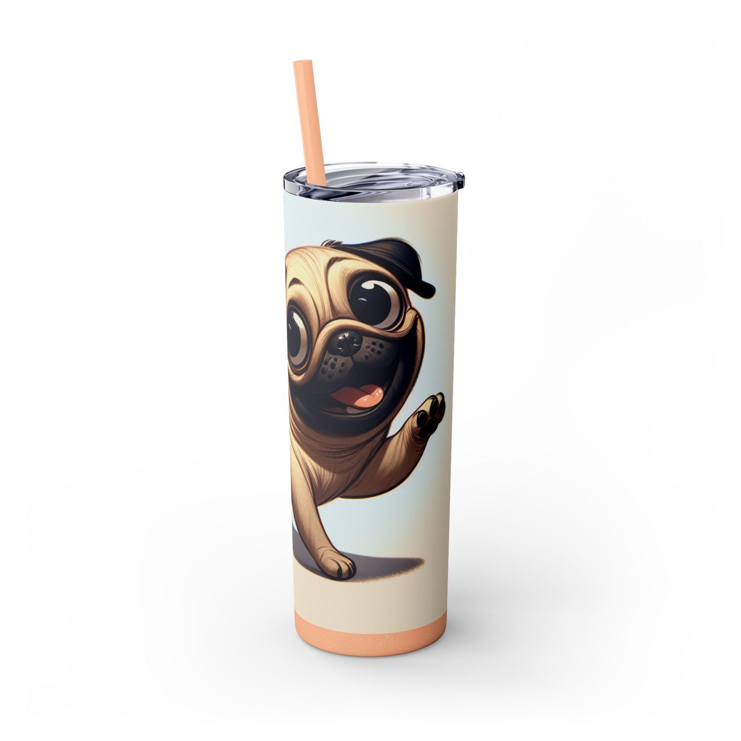 Pug Skinny Tumbler with Straw, 20oz