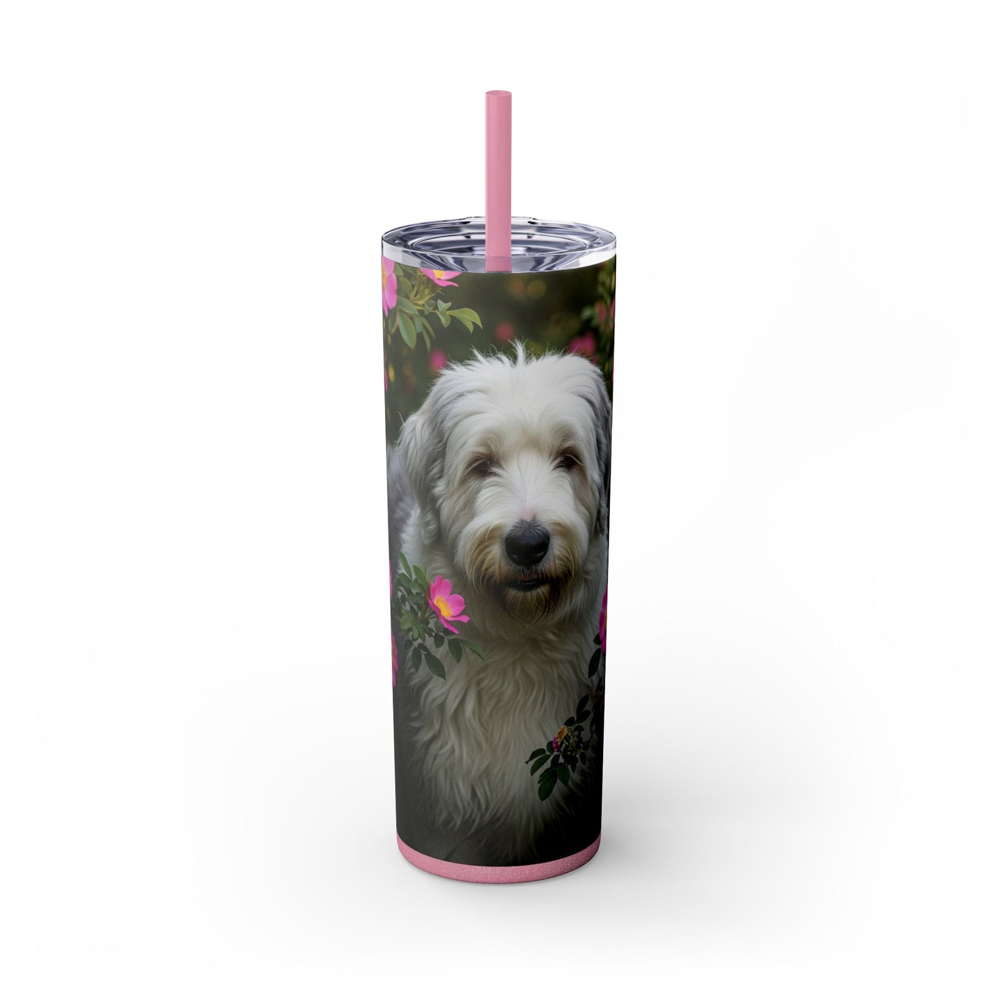 Old English Sheepdog Skinny Tumbler with Straw, 20oz