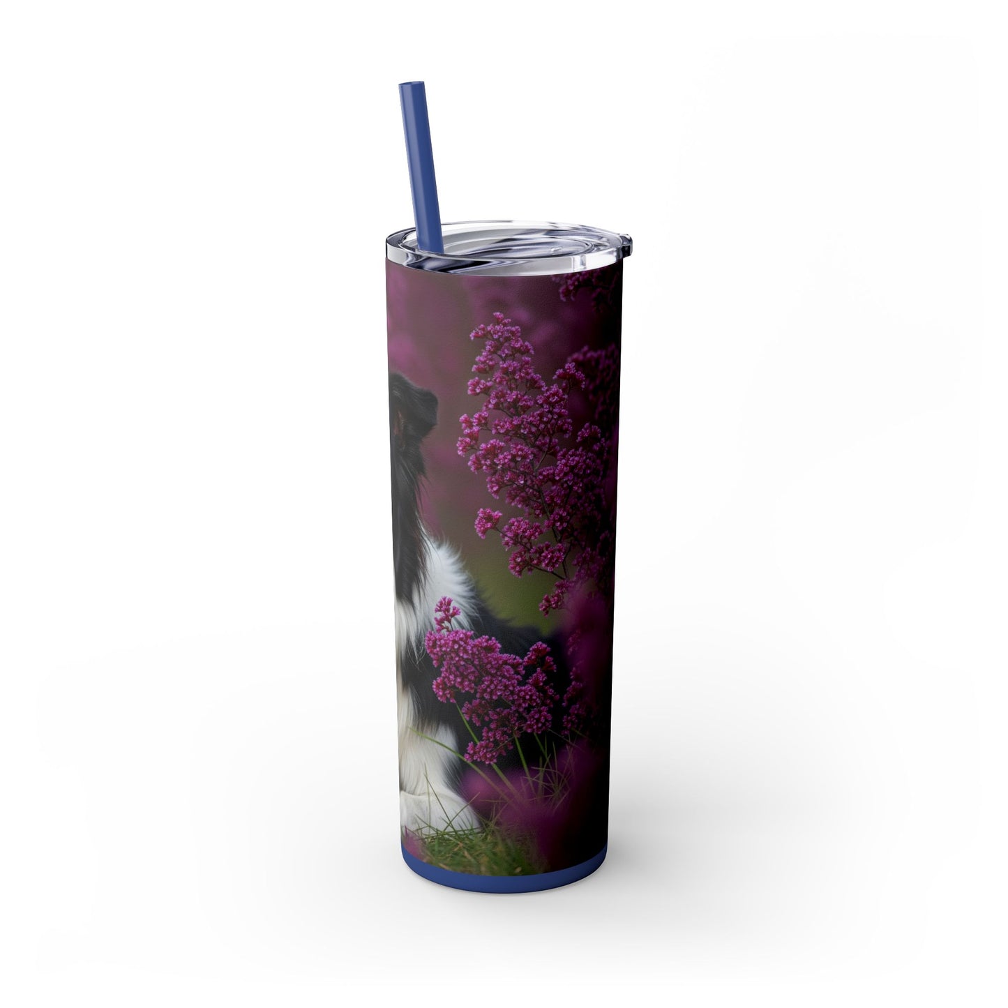 Border Collie Skinny Tumbler with Straw, 20oz