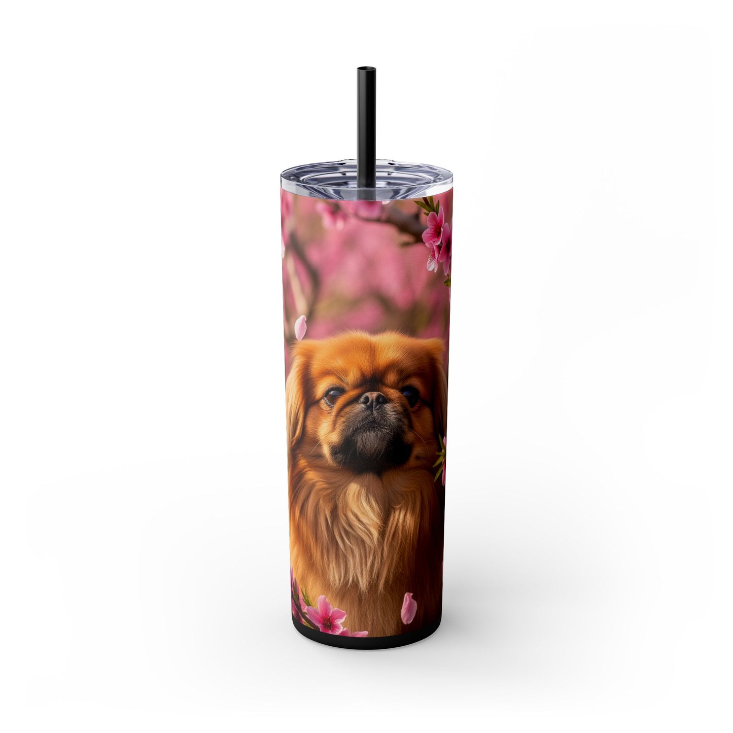 Pekingese Skinny Tumbler with Straw, 20oz