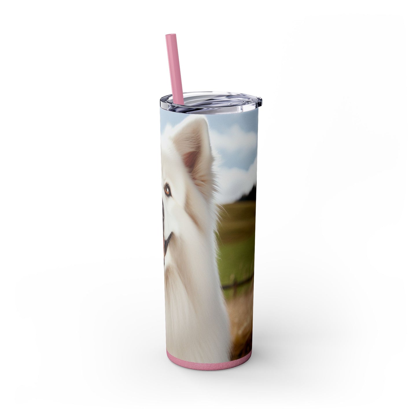 White Swiss Shepherd Dog Skinny Tumbler with Straw, 20oz