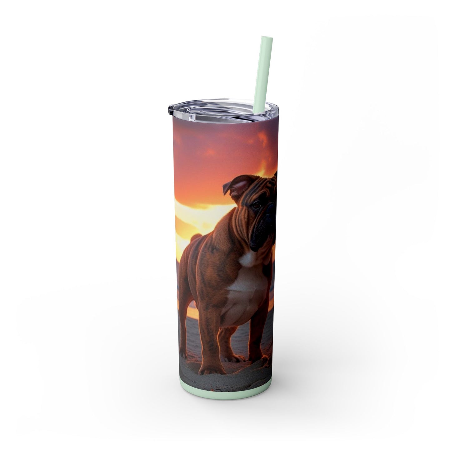Bulldog Love Skinny Tumbler with Straw, 20oz
