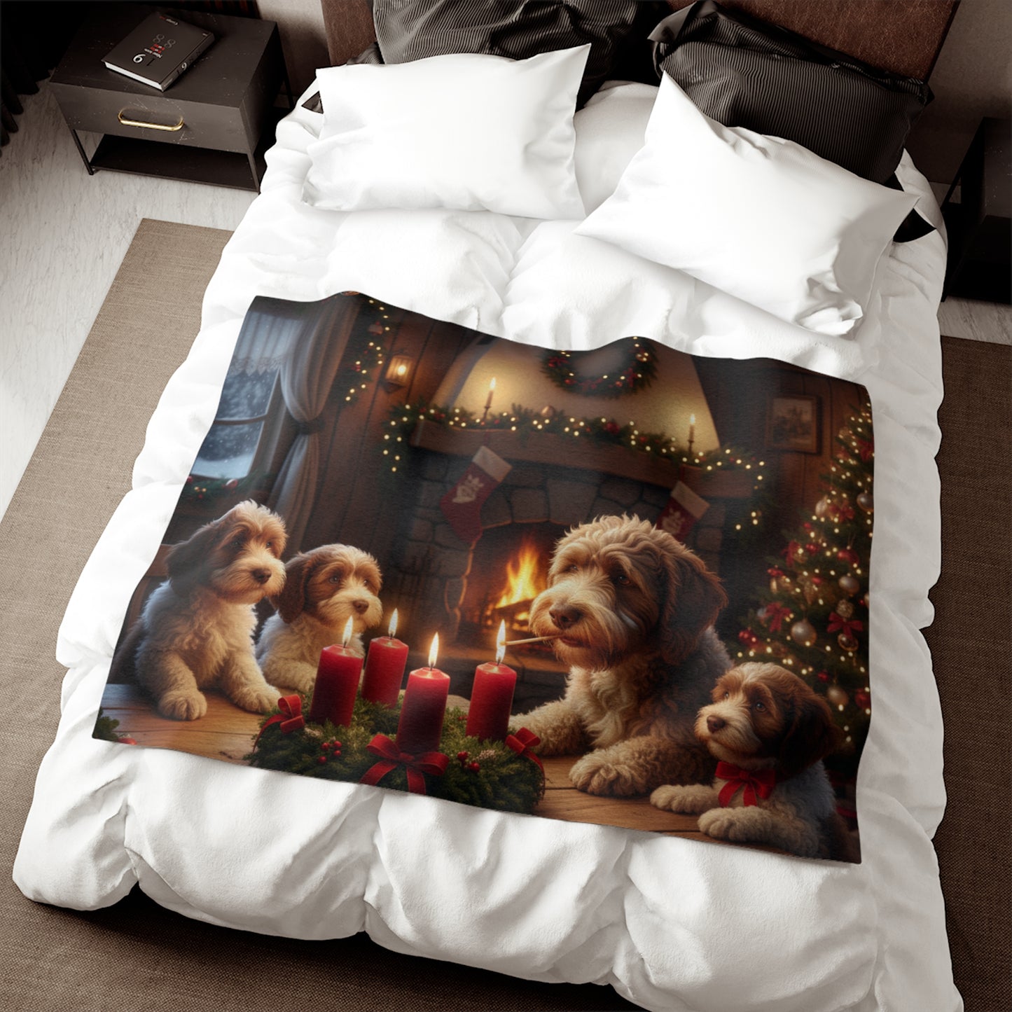 Lagotto Romagnolos Lighting an Advent Candle Blanket