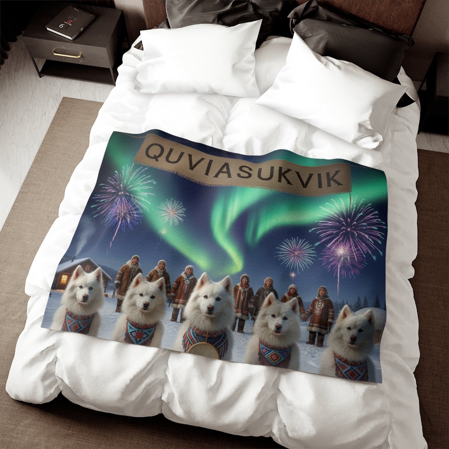 Northern Lights American Eskimo Dogs Blanket