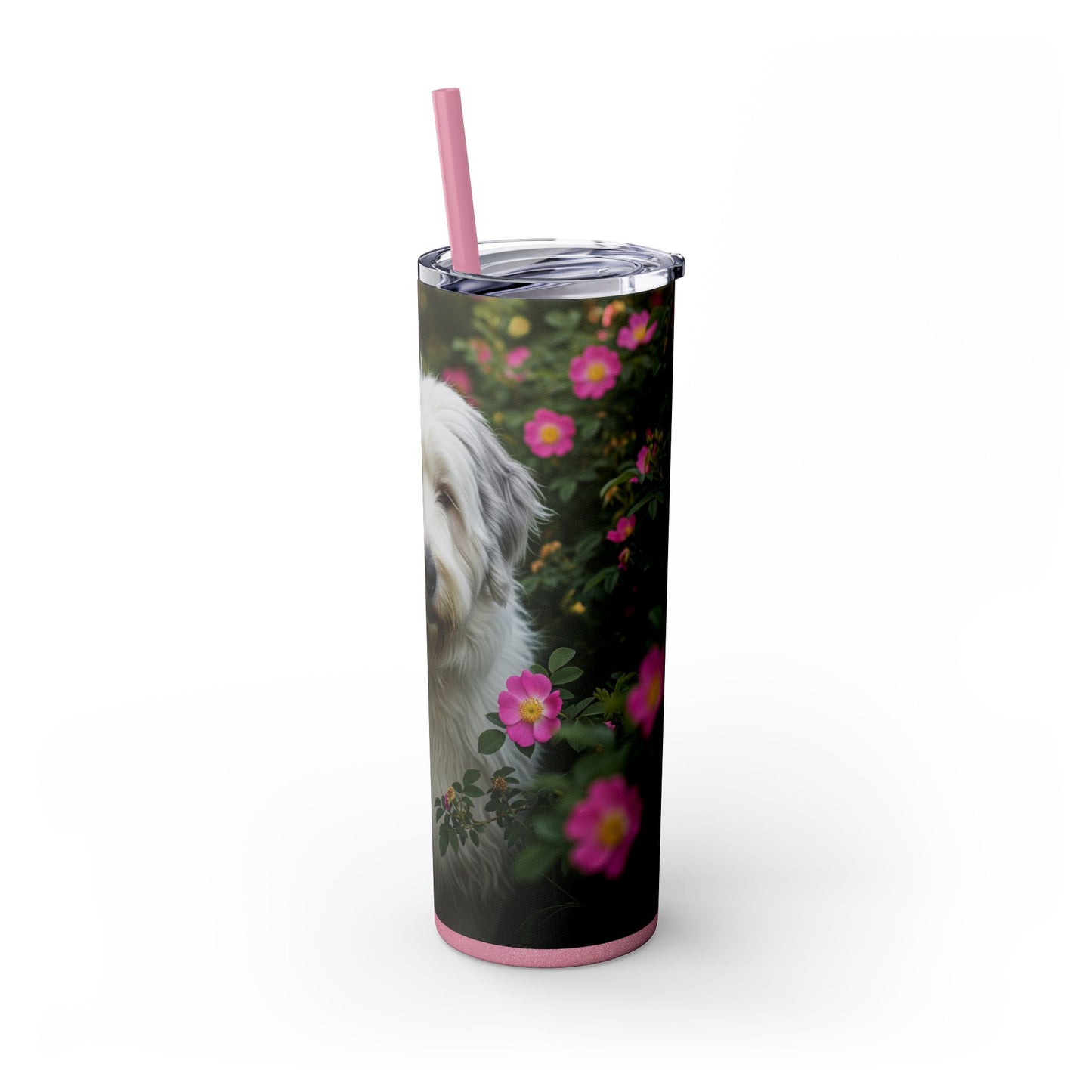 Old English Sheepdog Skinny Tumbler with Straw, 20oz