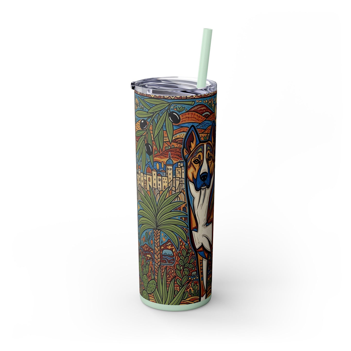 Canaan Dog Skinny Tumbler with Straw, 20oz