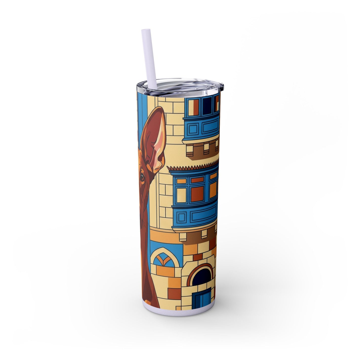 Pharaoh Hound Skinny Tumbler with Straw, 20oz