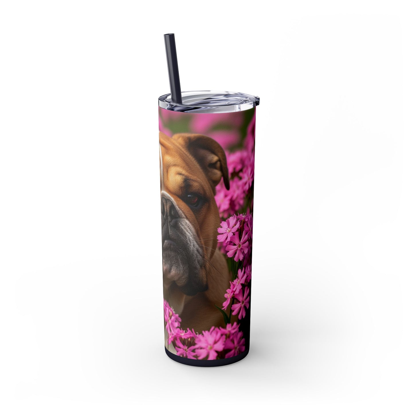 Bulldog Skinny Tumbler with Straw, 20oz