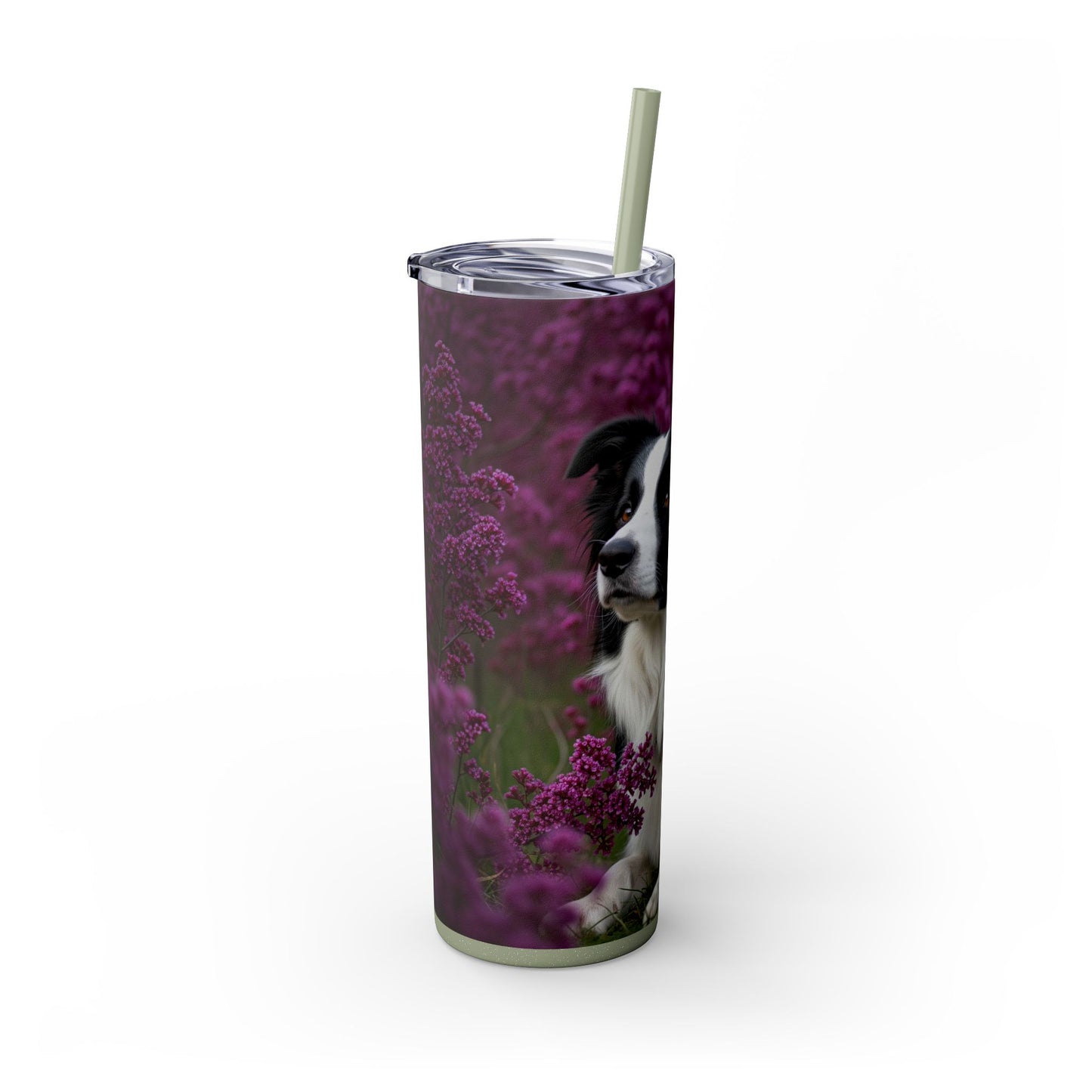 Border Collie Skinny Tumbler with Straw, 20oz