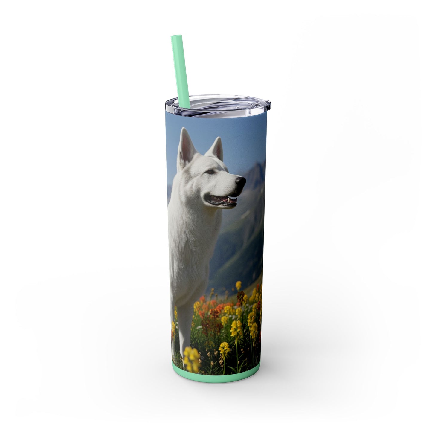 White Swiss Shepherd Dog Skinny Tumbler with Straw, 20oz