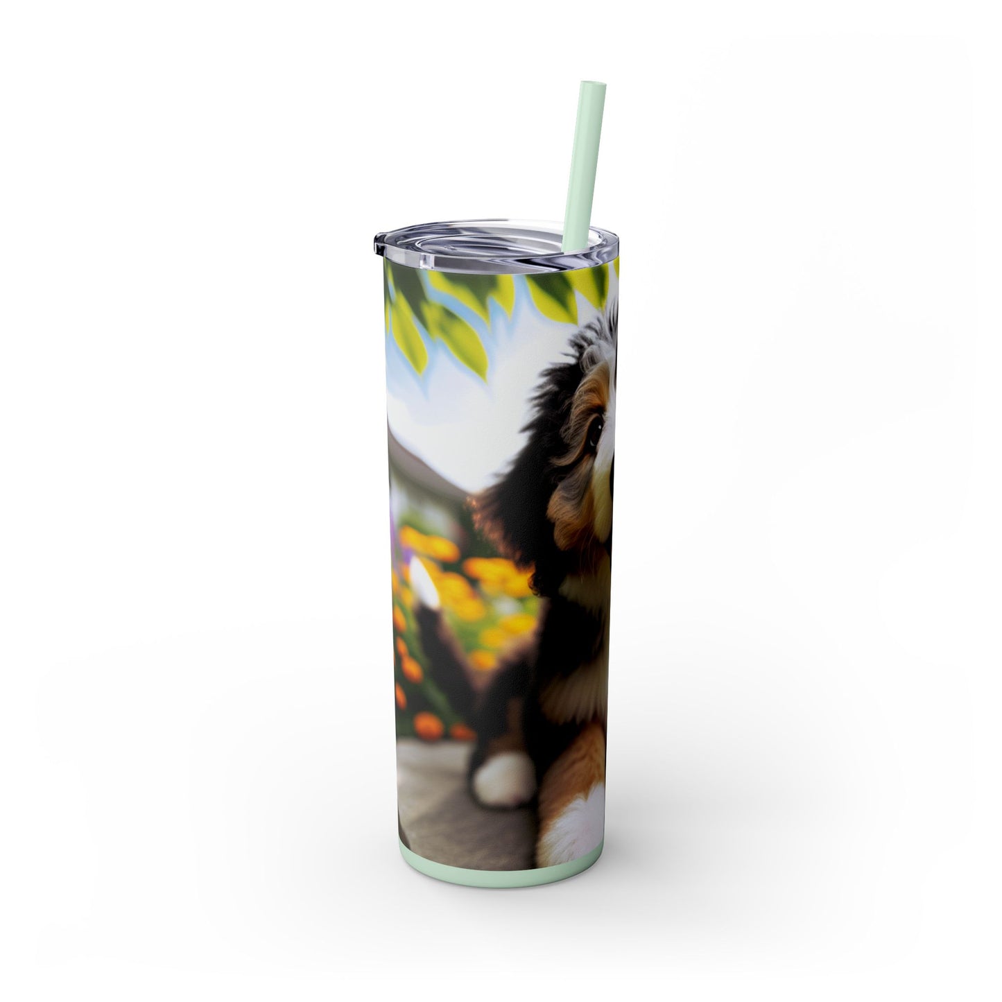 Bernedoodle Skinny Tumbler with Straw, 20oz