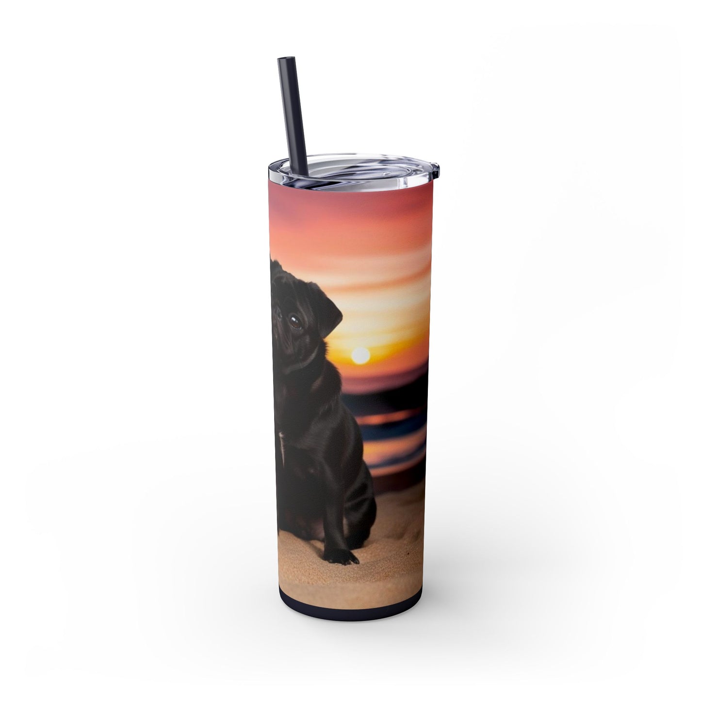 Pug Love Skinny Tumbler with Straw, 20oz
