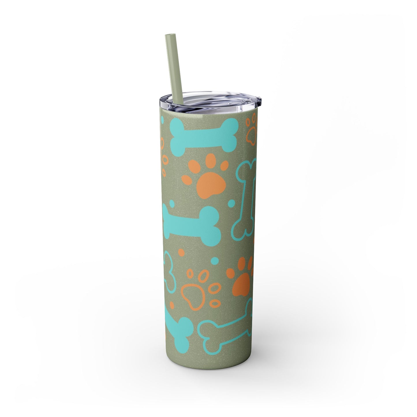 Puppy Pattern Skinny Tumbler with Straw, 20oz