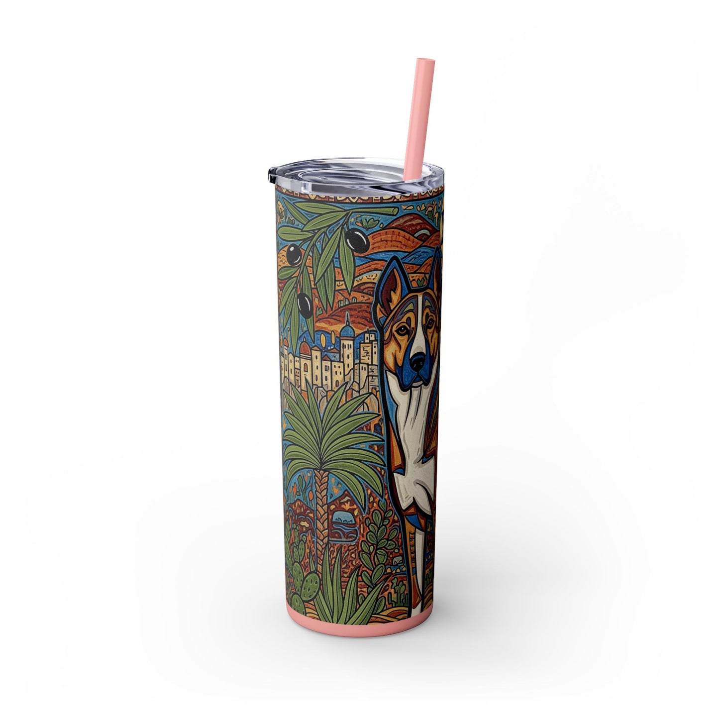 Canaan Dog Skinny Tumbler with Straw, 20oz