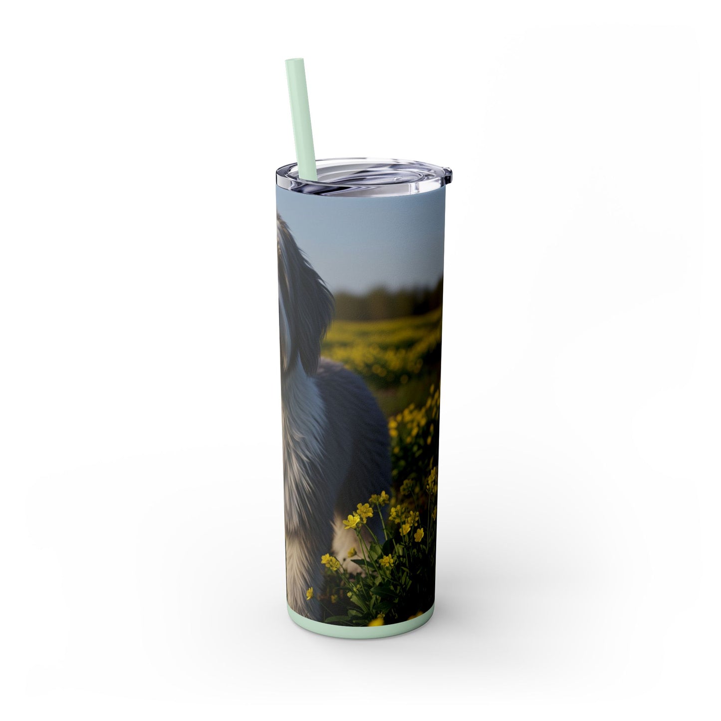 Polish Lowland Sheepdog Skinny Tumbler with Straw, 20oz