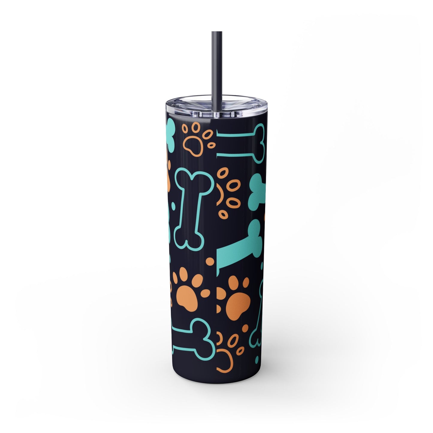Puppy Pattern Skinny Tumbler with Straw, 20oz