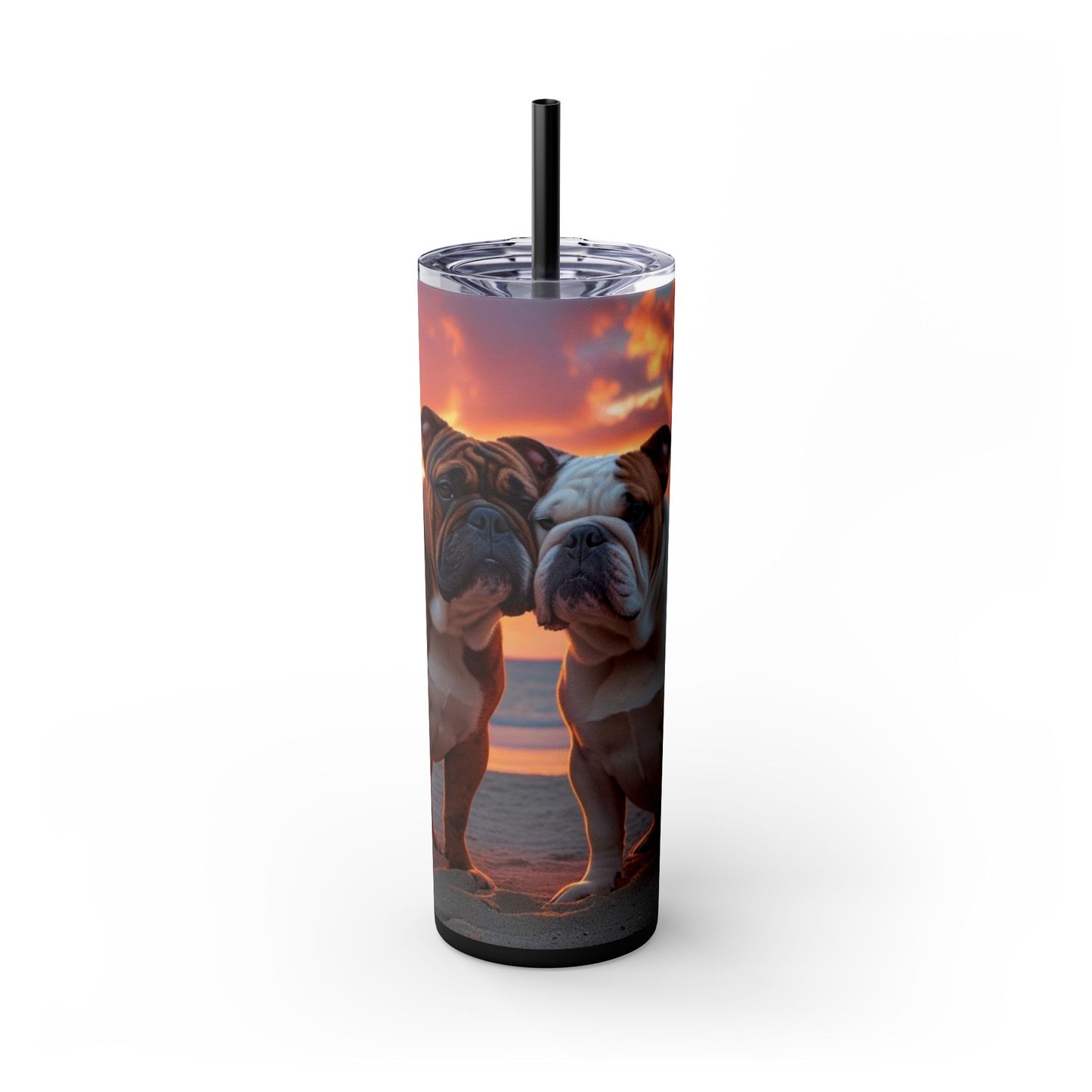 Bulldog Love Skinny Tumbler with Straw, 20oz