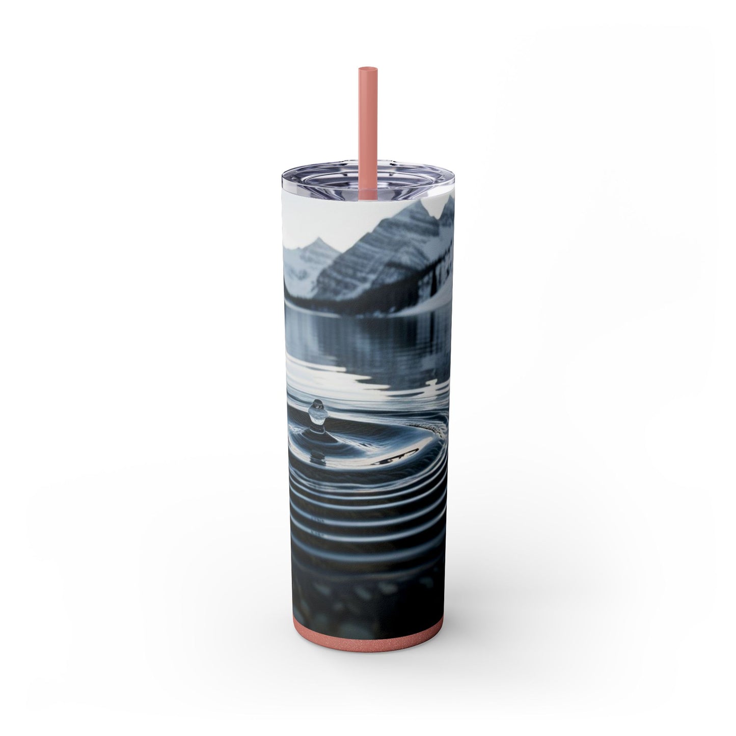 Ripple in a Snowy Mountain Lake Skinny Tumbler with Straw, 20oz