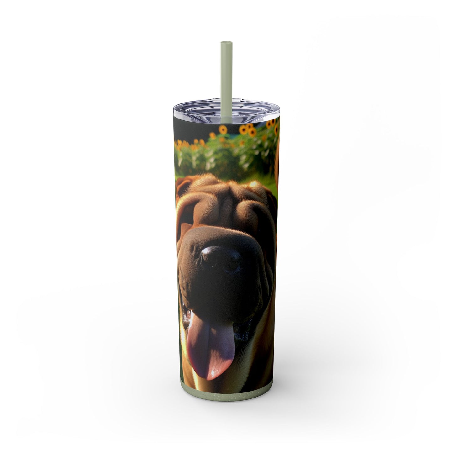 Shar Pei Skinny Tumbler with Straw, 20oz