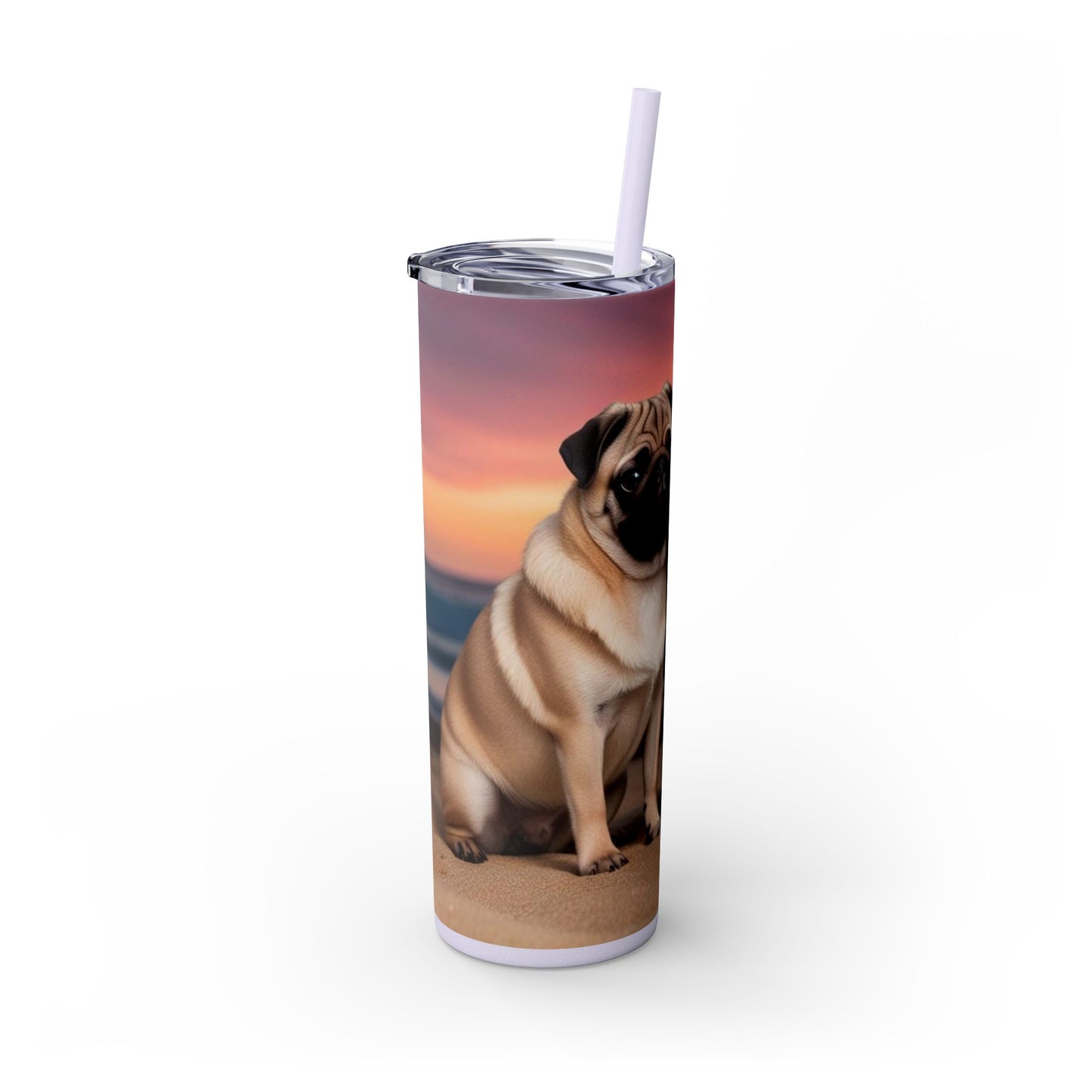 Pug Love Skinny Tumbler with Straw, 20oz