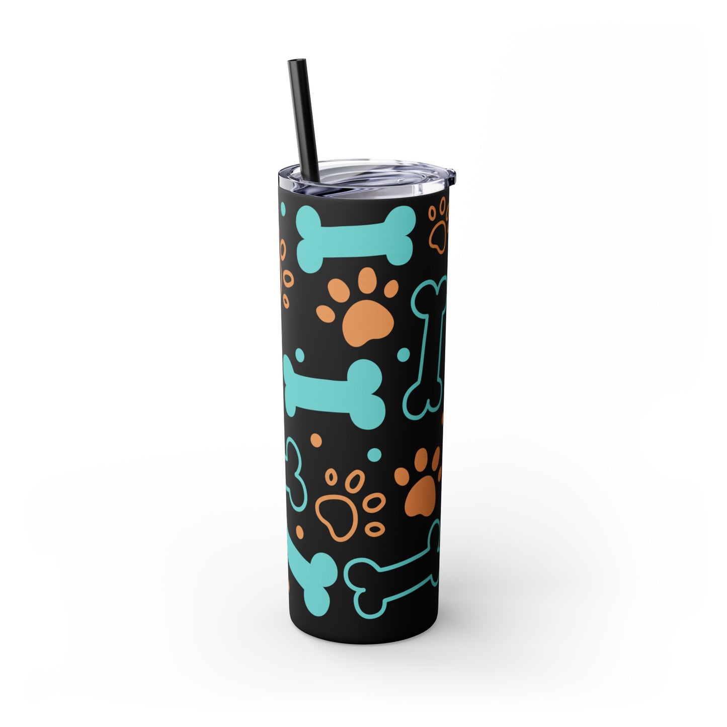 Puppy Pattern Skinny Tumbler with Straw, 20oz