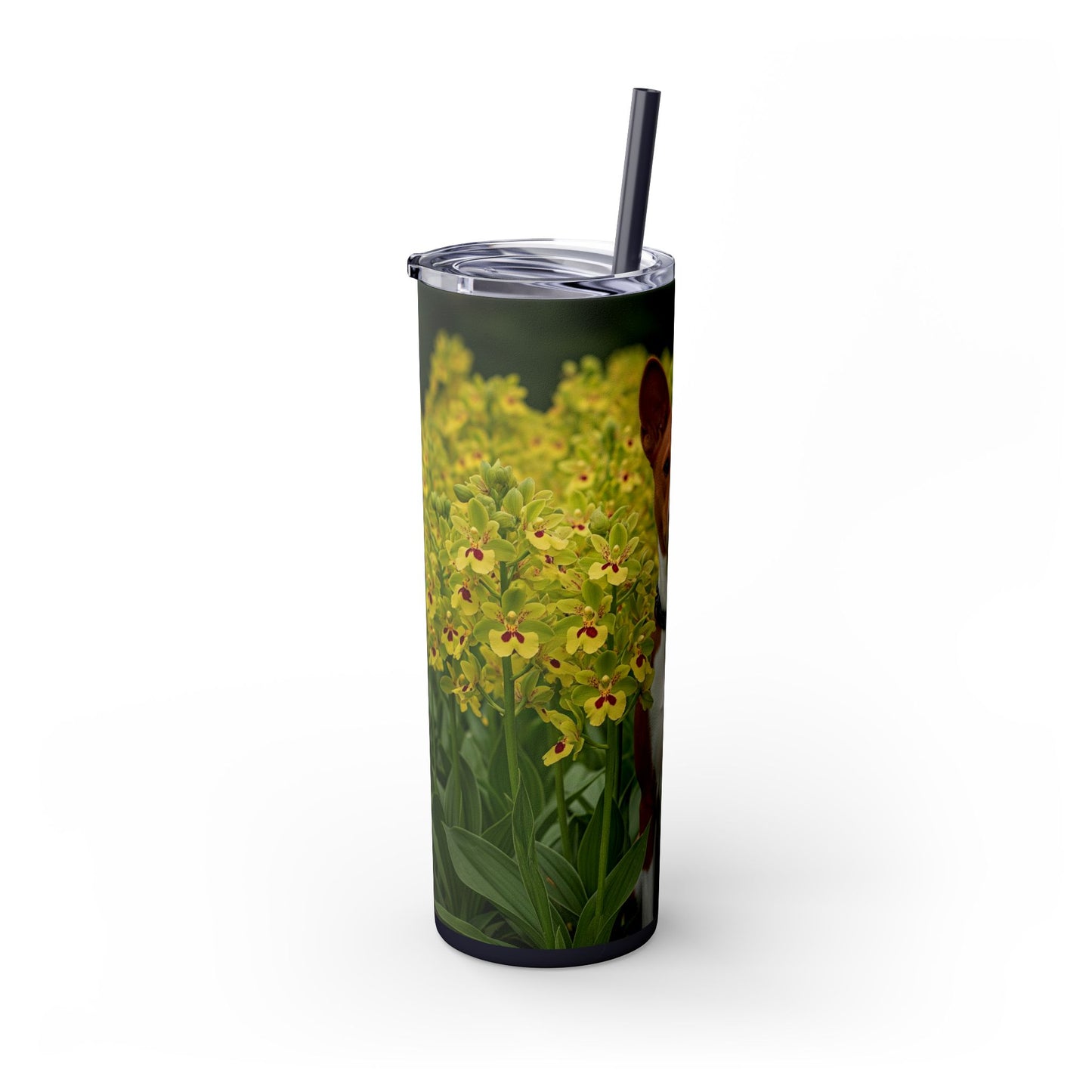 Basenji Skinny Tumbler with Straw, 20oz