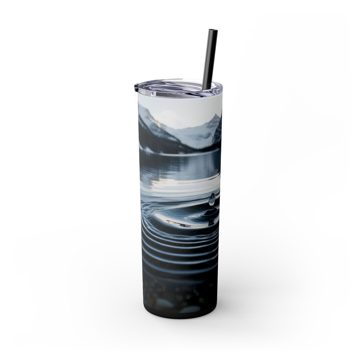 Ripple in a Snowy Mountain Lake Skinny Tumbler with Straw, 20oz