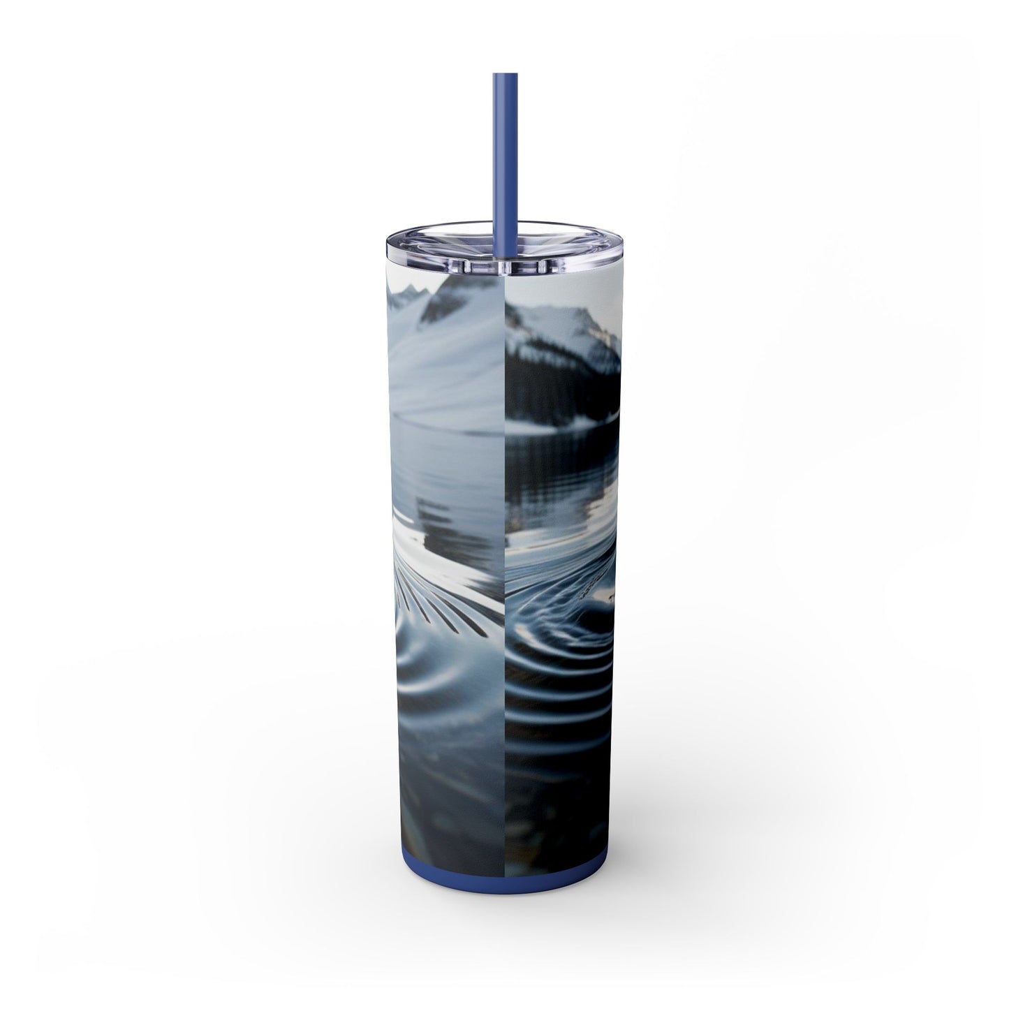 Ripple in a Snowy Mountain Lake Skinny Tumbler with Straw, 20oz