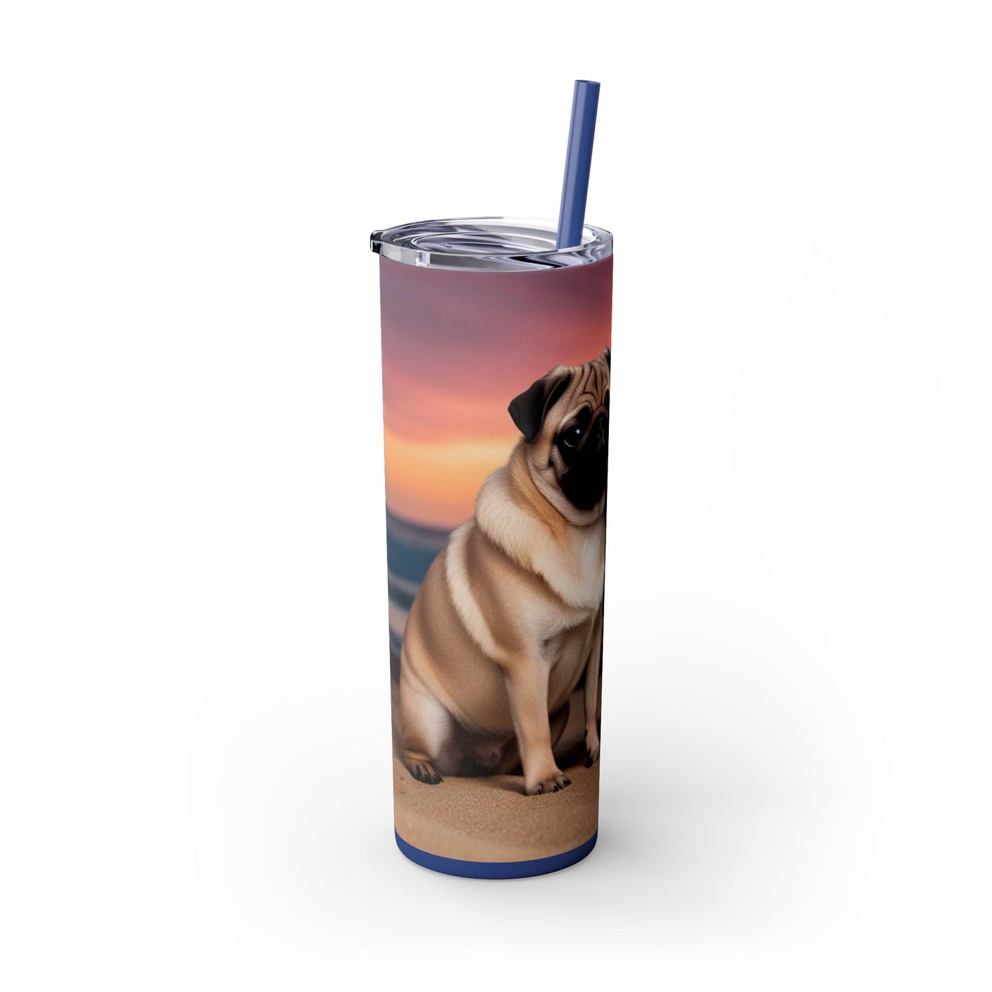 Pug Love Skinny Tumbler with Straw, 20oz