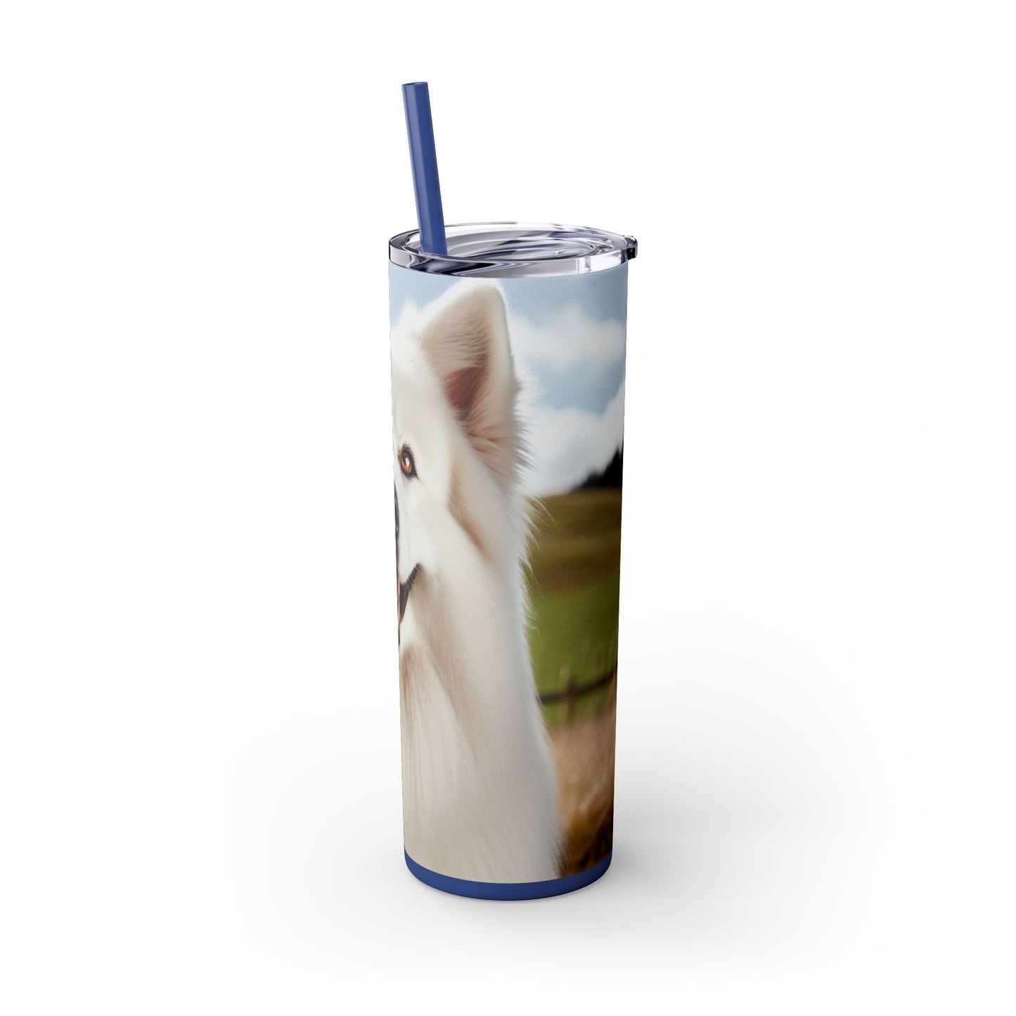 White Swiss Shepherd Dog Skinny Tumbler with Straw, 20oz