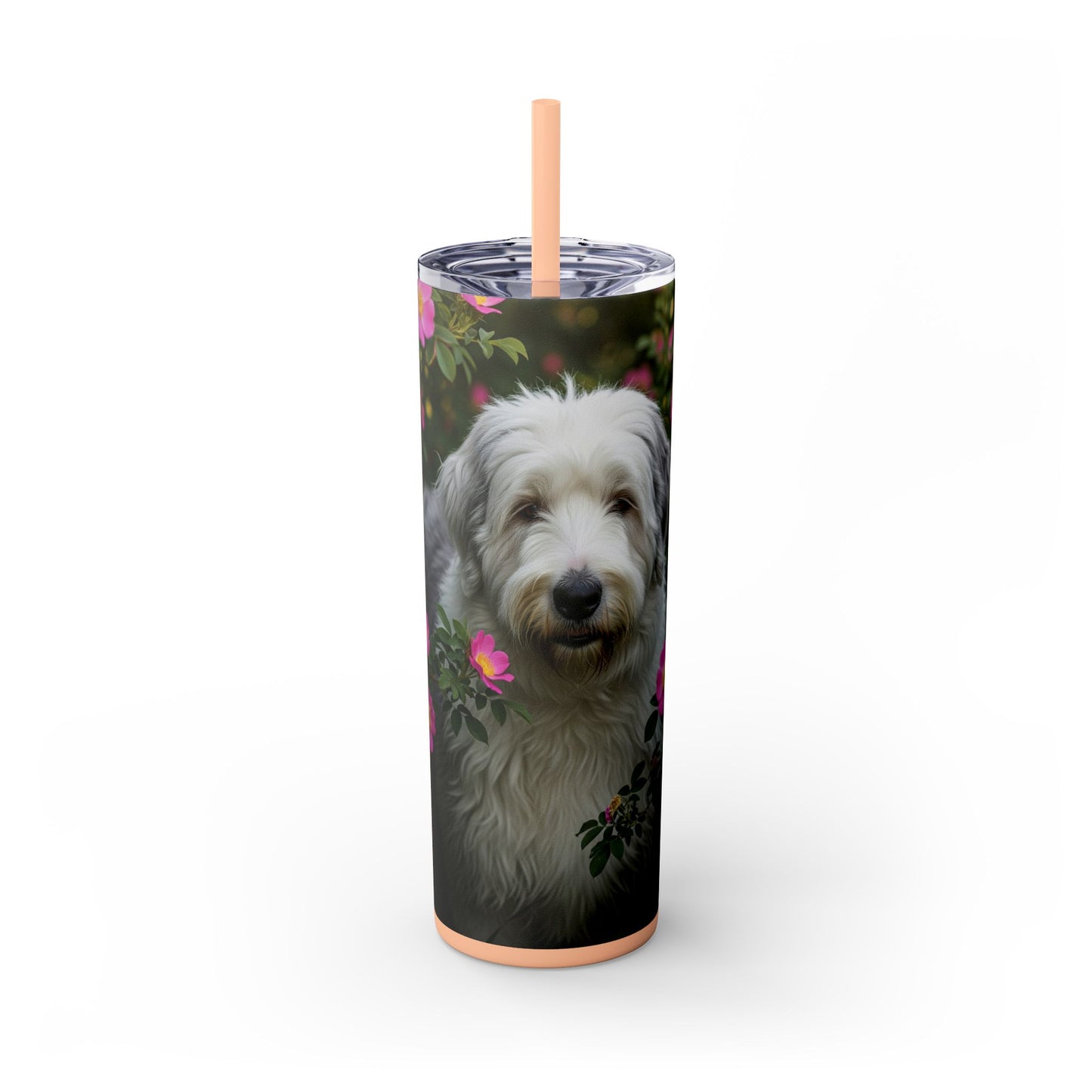 Old English Sheepdog Skinny Tumbler with Straw, 20oz