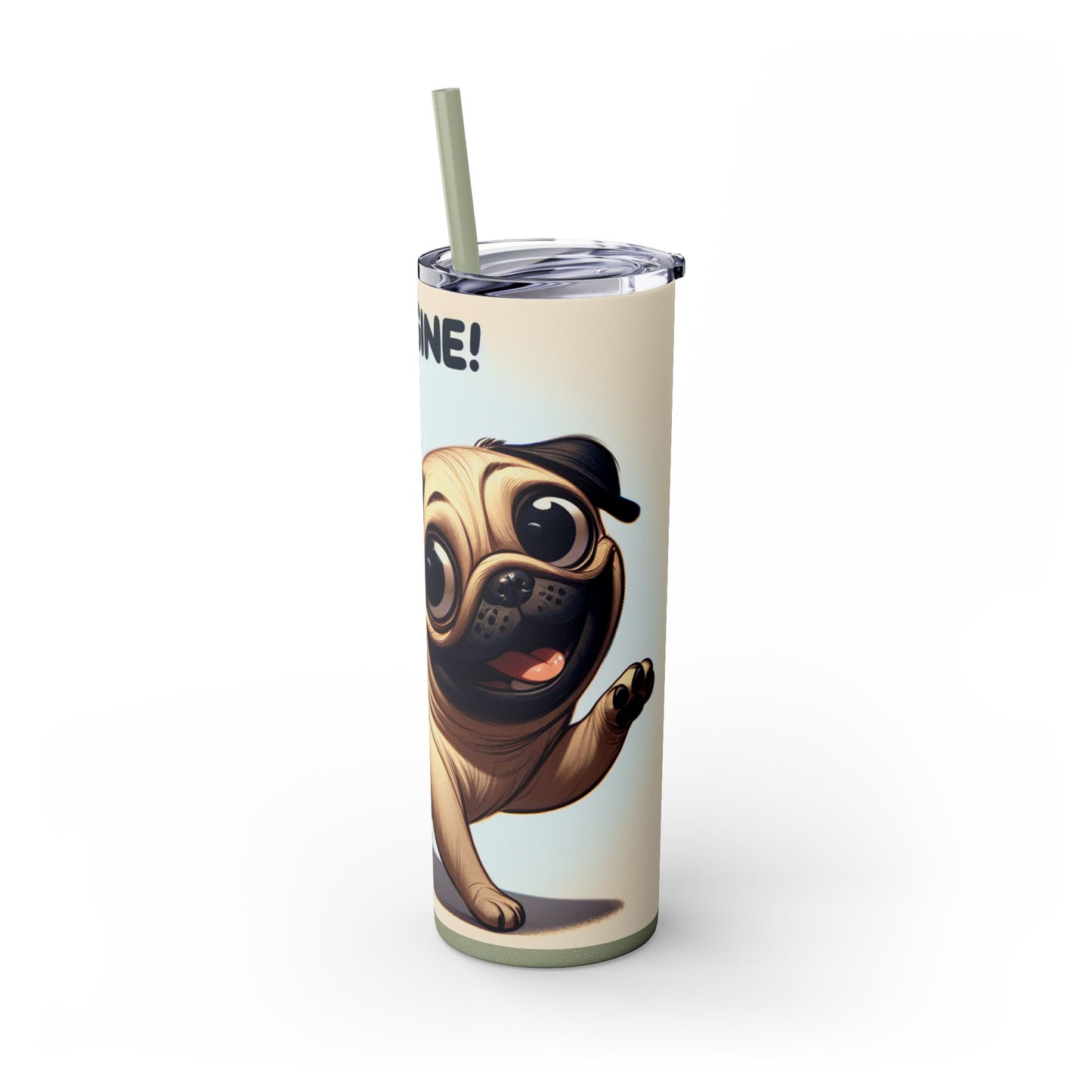 Pug Skinny Tumbler with Straw, 20oz