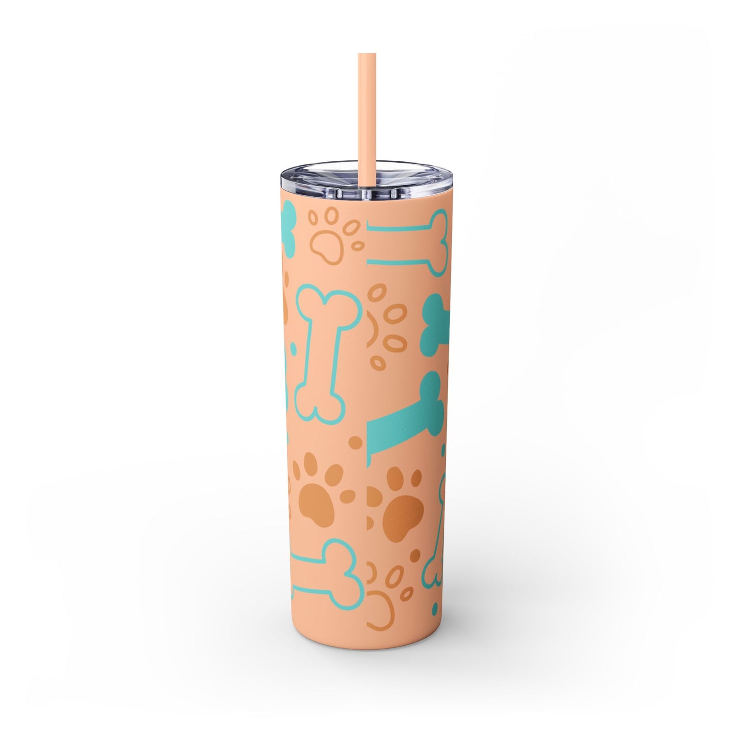 Puppy Pattern Skinny Tumbler with Straw, 20oz